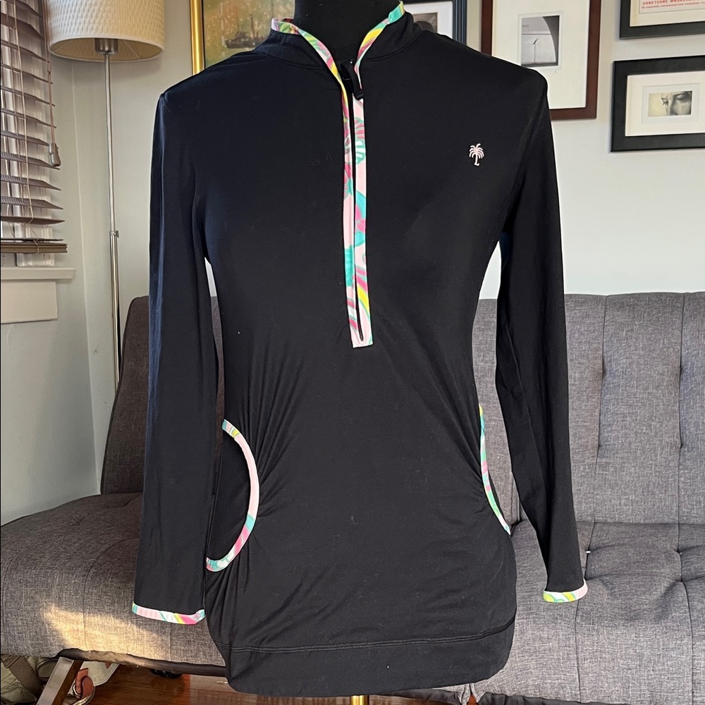 Lily Pulitzer Black Long Sleeve 1/2 zip Pullover with Colorful Trim size XS